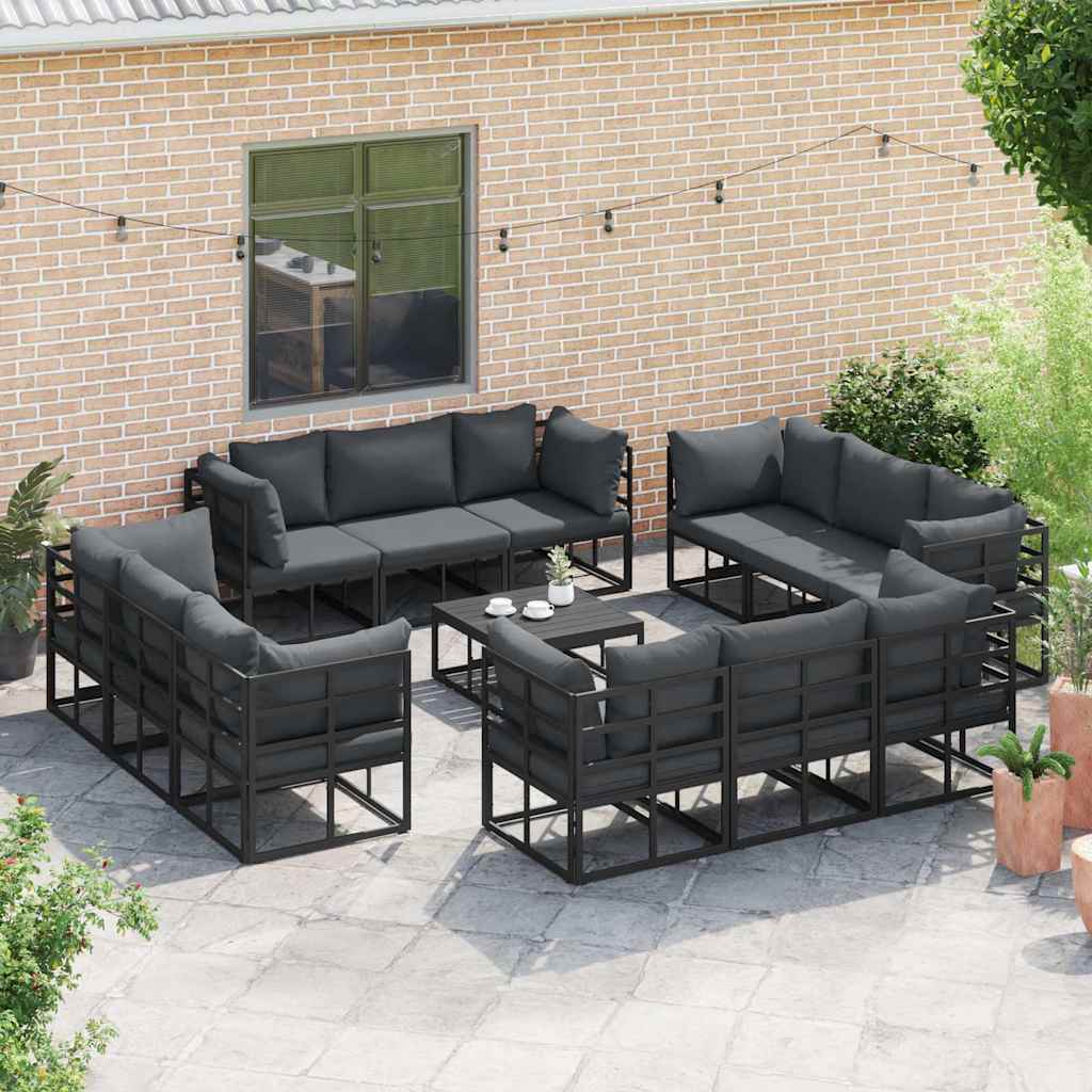 Thumbnail - vidaXL Garten-Sofa-Set mit Kissen 12 pcs Schwarz Aluminium