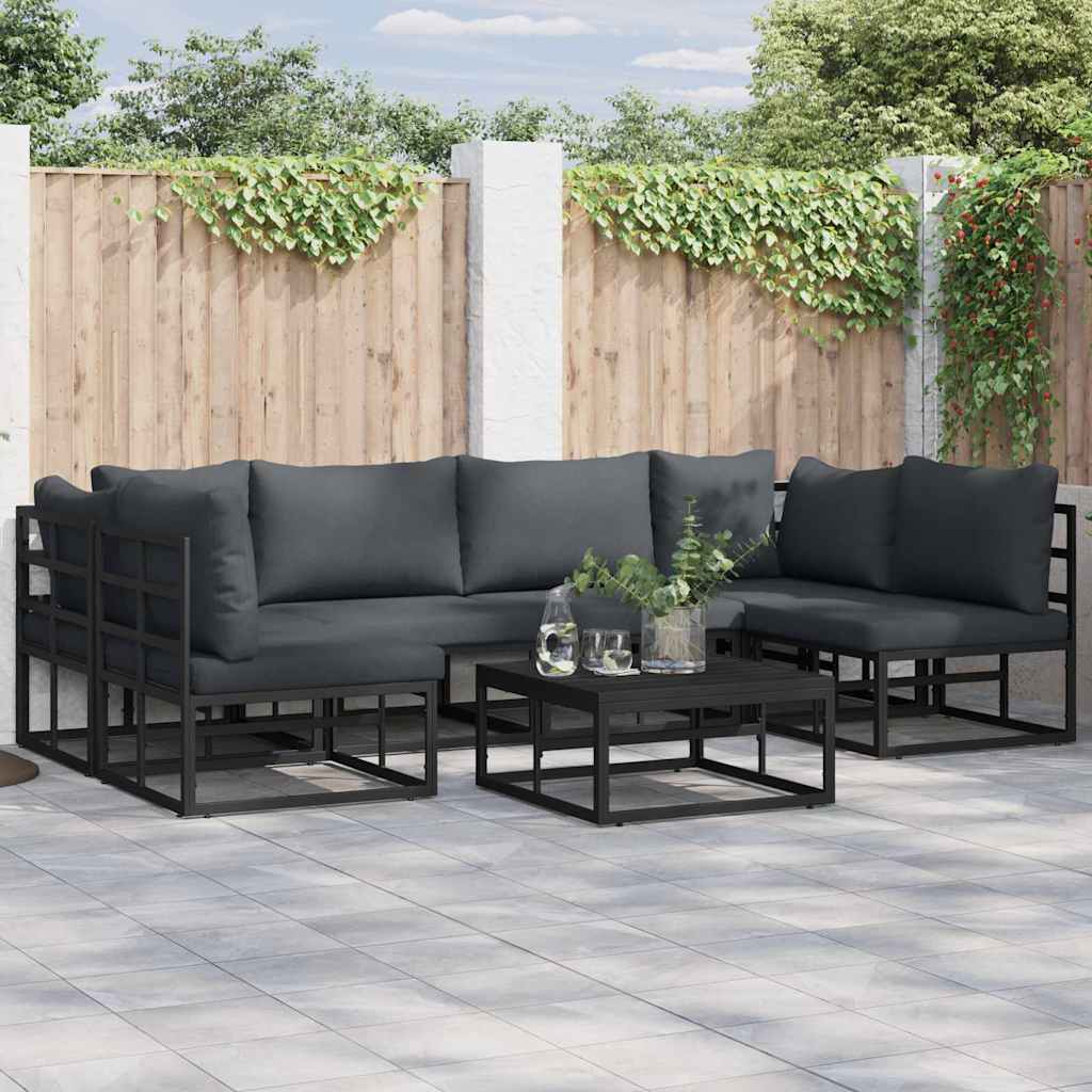 vidaXL Garten-Sofa-Set mit Kissen 6 pcs Schwarz Aluminium