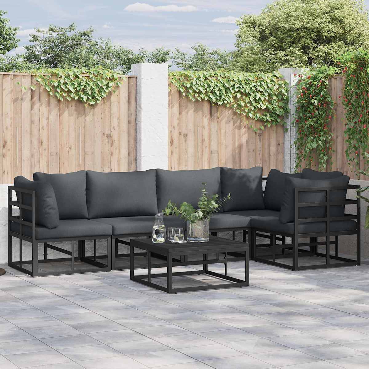 Havesofa Sæt 5 stk. Sort Aluminium