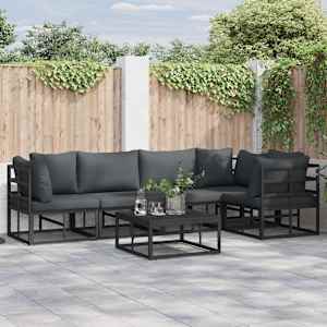 Vrtna sedežna garnitura z blazino 6 pcs Črna Aluminij