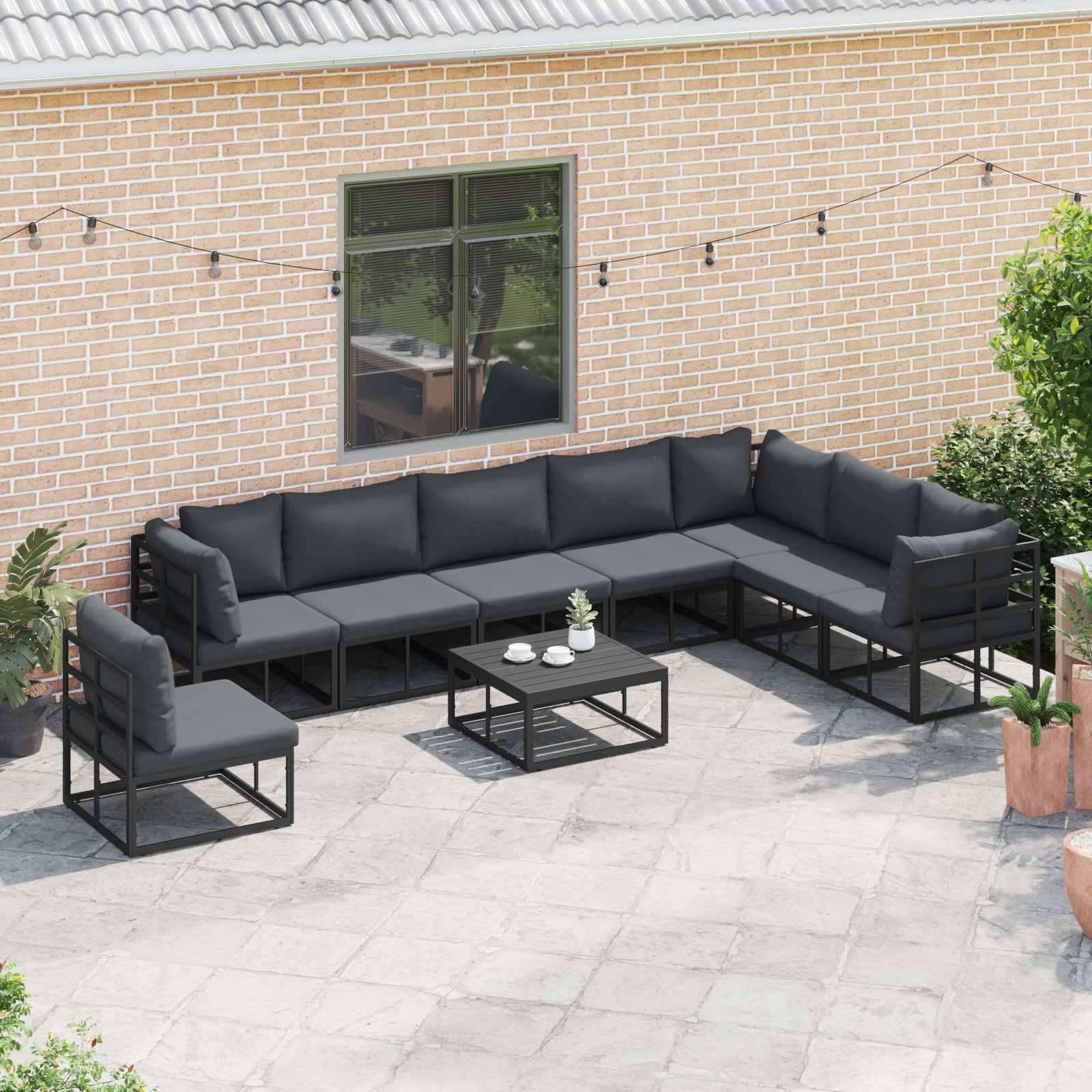 Thumbnail - vidaXL Gartensofa-set mit Kissen 8 pcs Schwarz Aluminium