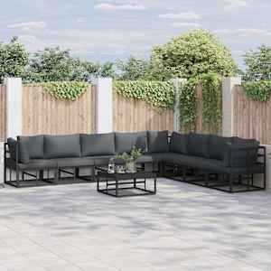 Vrtna sedežna garnitura z blazino 9 pcs Črna Aluminij