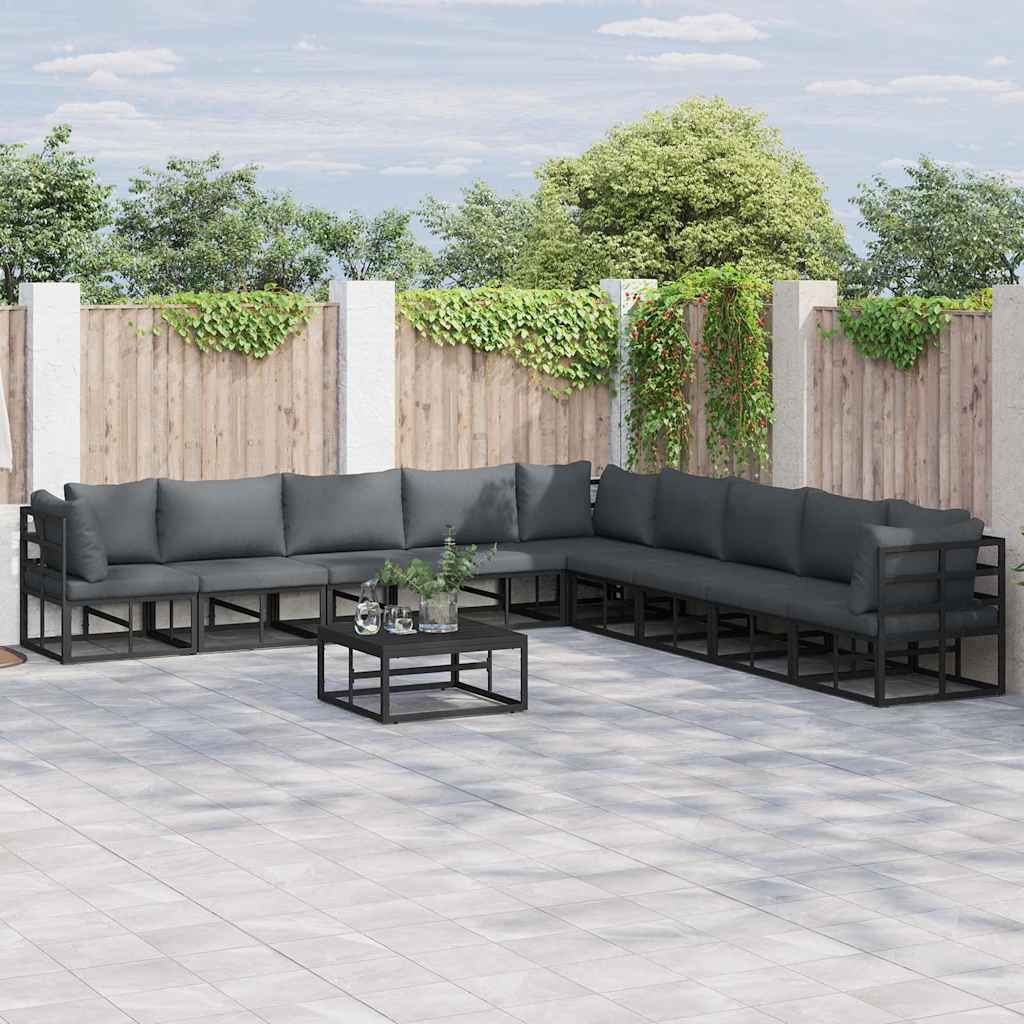 vidaXL Garten-Sofa-Set mit Kissen 9 pcs Schwarz Aluminium