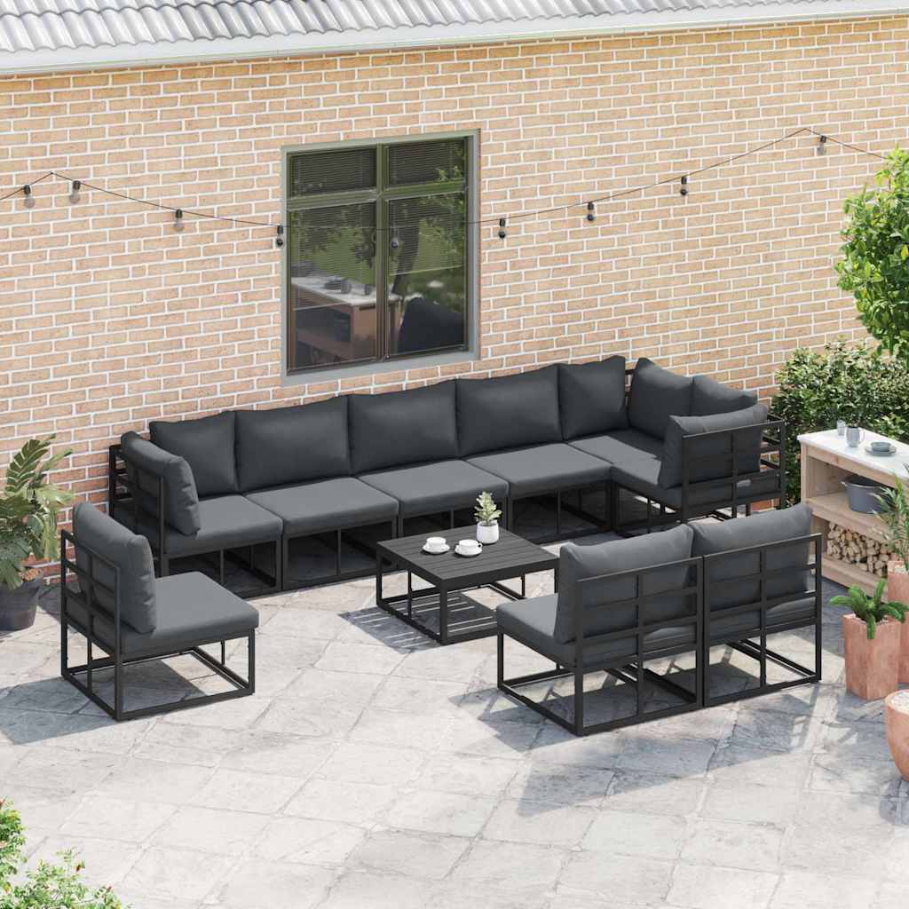 vidaXL Tuin Sofa Set met kussen 9 pcs Zwart Aluminium