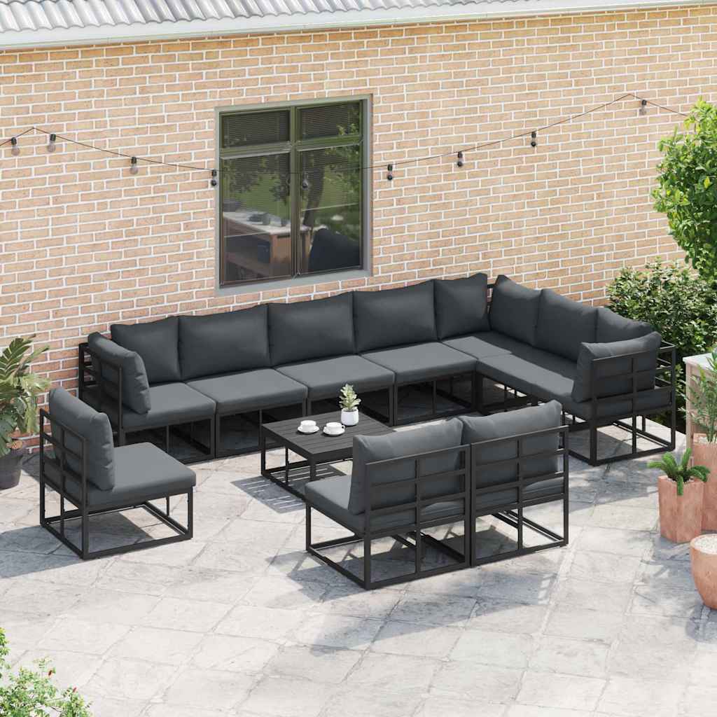 vidaXL Tuin Sofa Set met kussen 10 pcs Zwart Aluminium