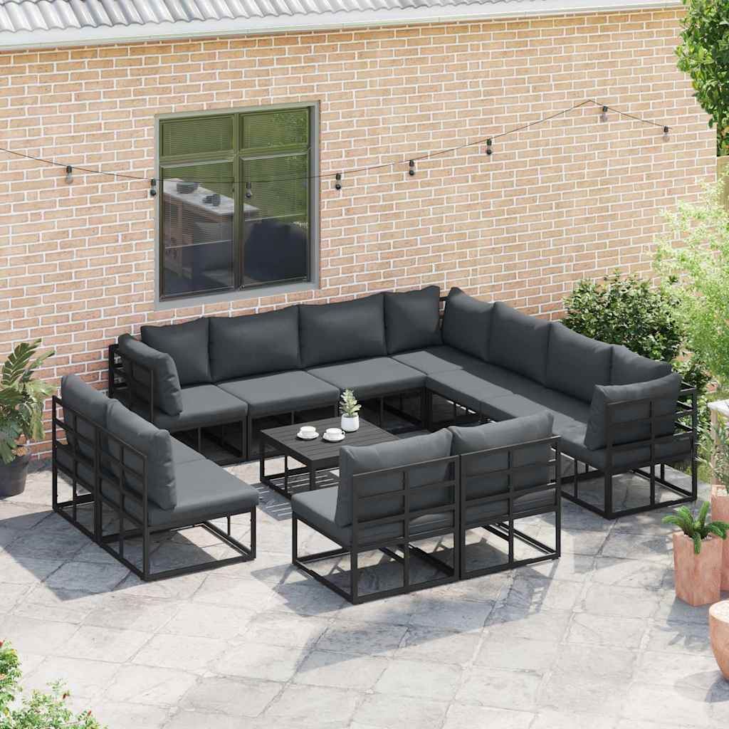 vidaXL Tuin Sofa Set met kussen 11 pcs Zwart Aluminium