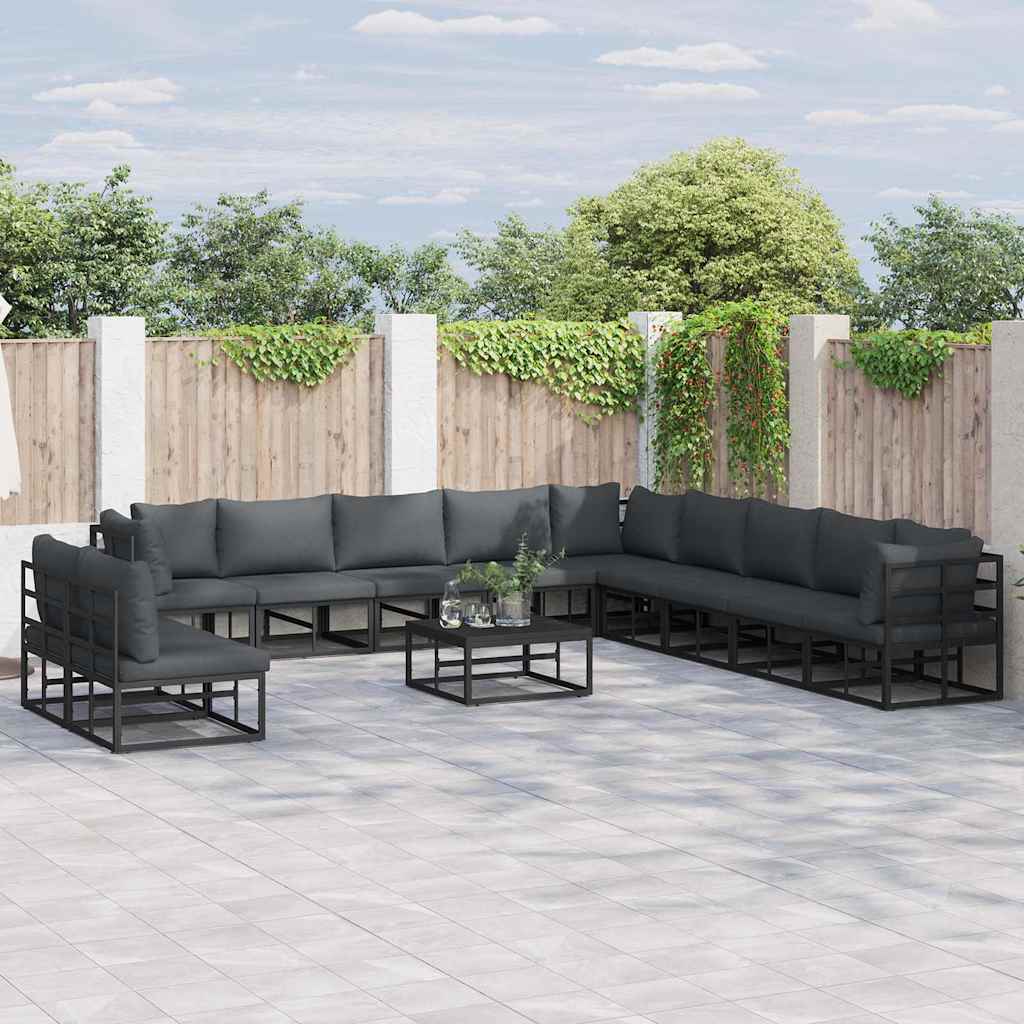 vidaXL Garten-Sofa-Set mit Kissen 12 pcs Schwarz Aluminium