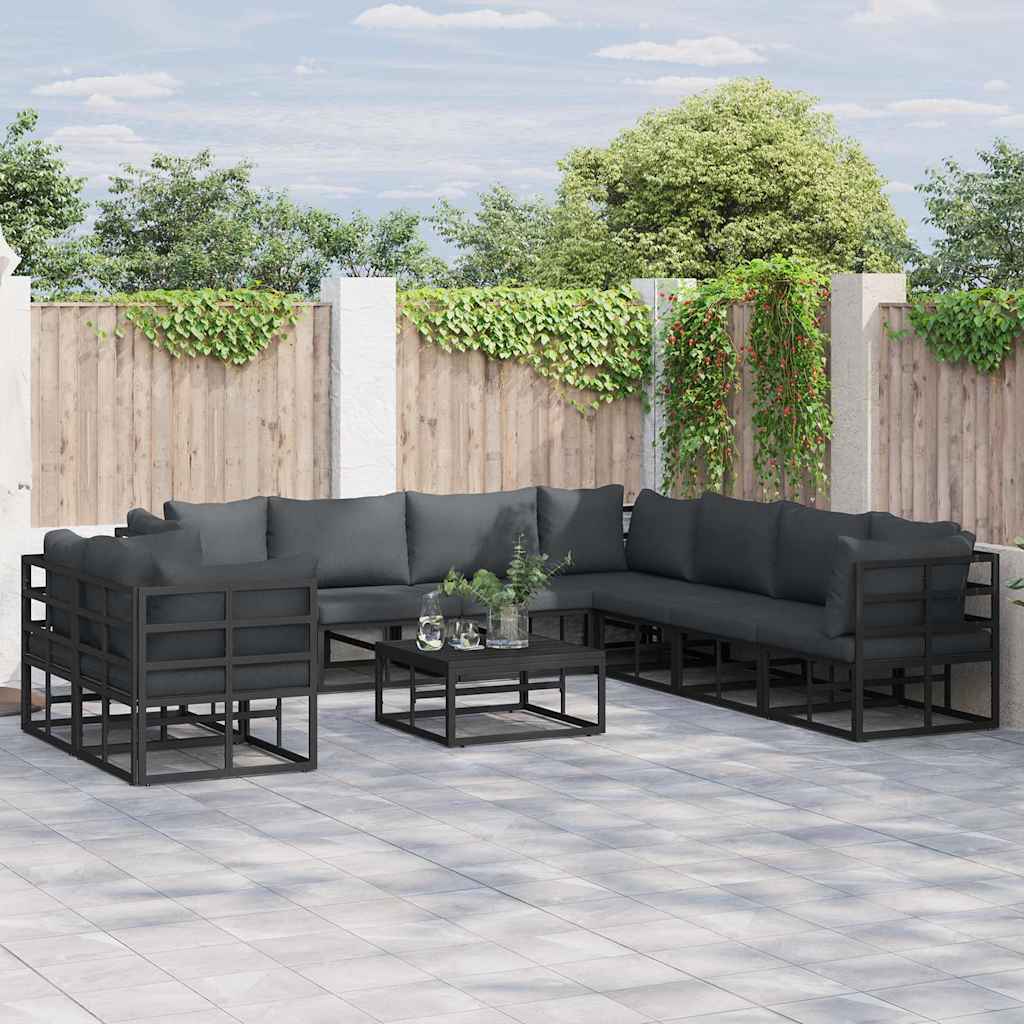 Thumbnail - vidaXL Garten-Sofa-Set mit Kissen 9 pcs Schwarz Aluminium