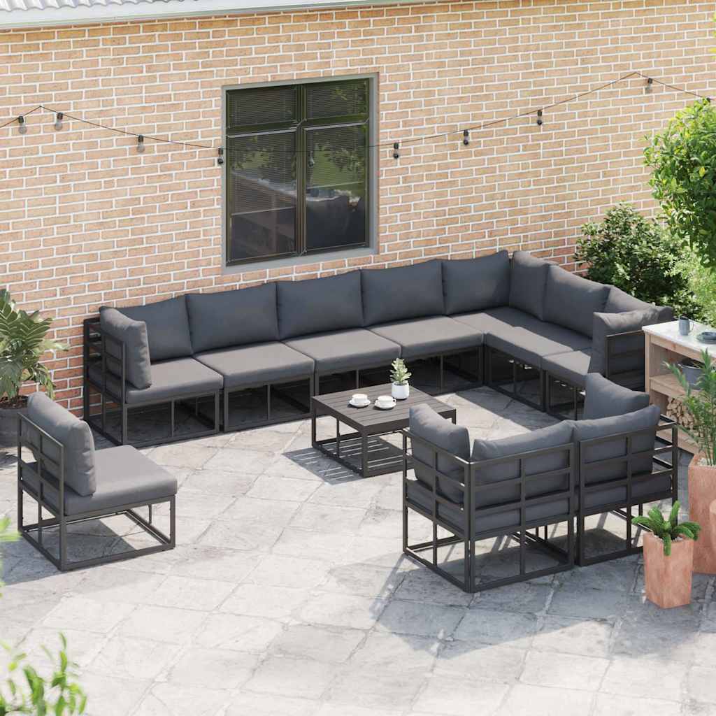 vidaXL Tuin Sofa Set met kussen 10 pcs Zwart Aluminium