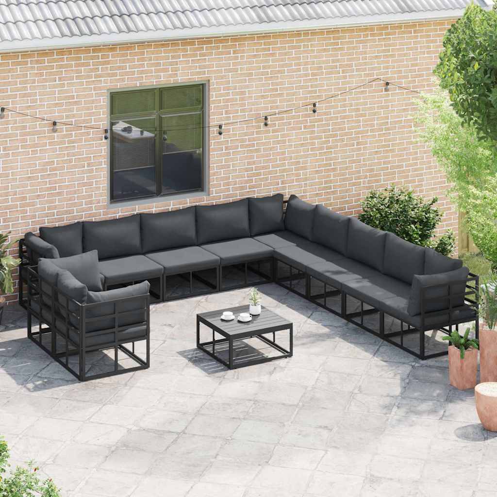 vidaXL Tuin Sofa Set met kussen 12 pcs Zwart Aluminium