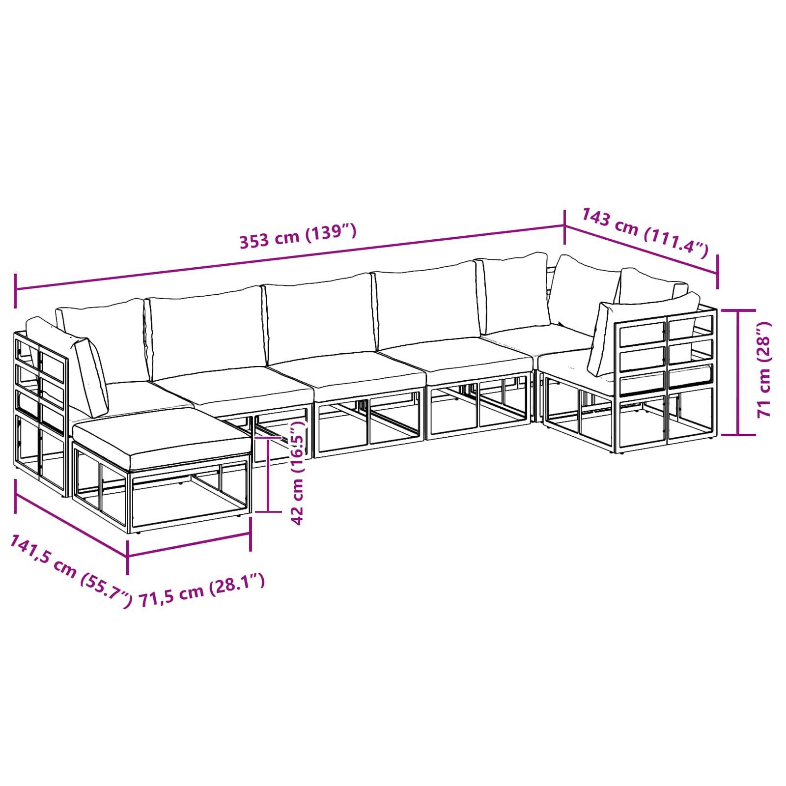 Garden Sofa Set size guide