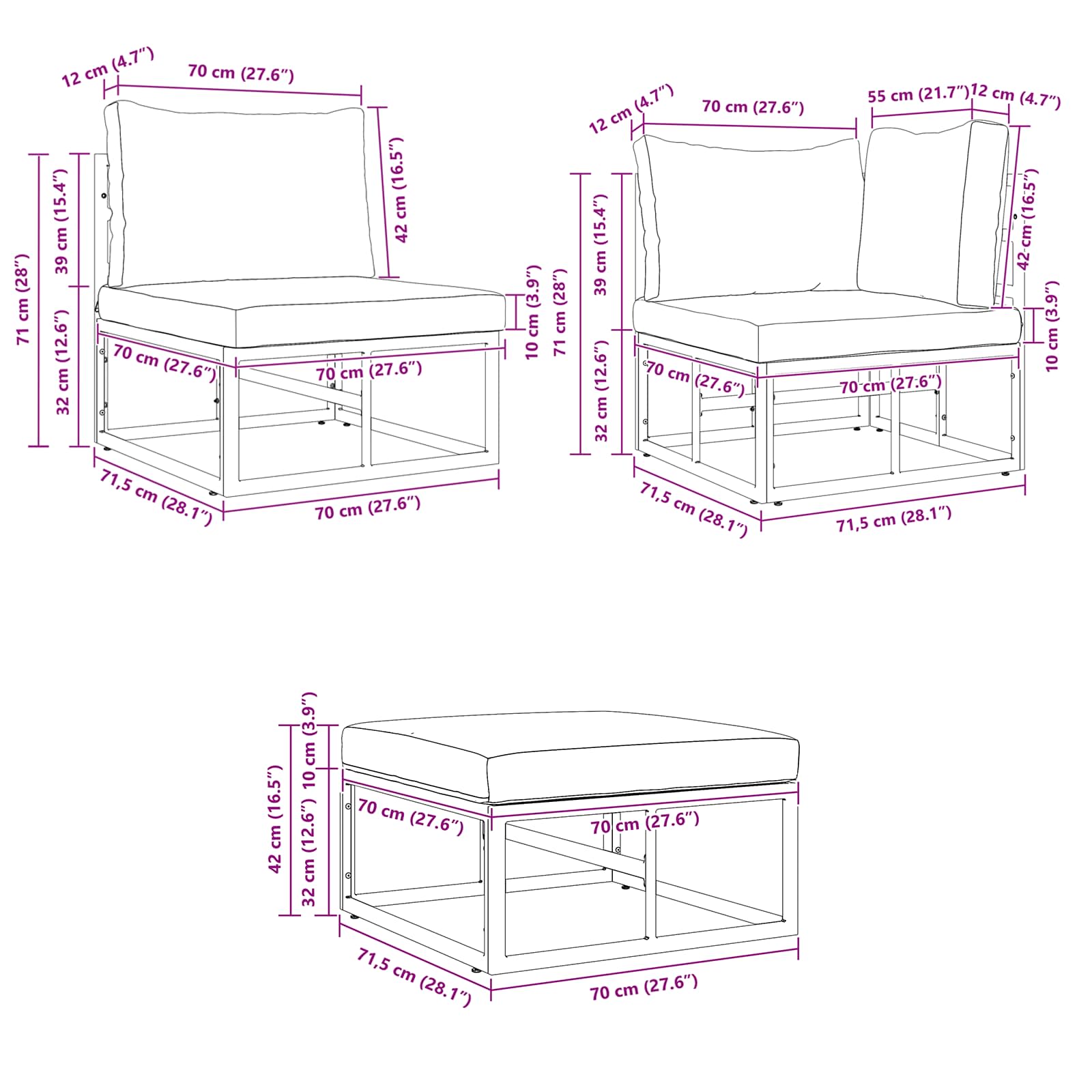 Garden Sofa Set size guide