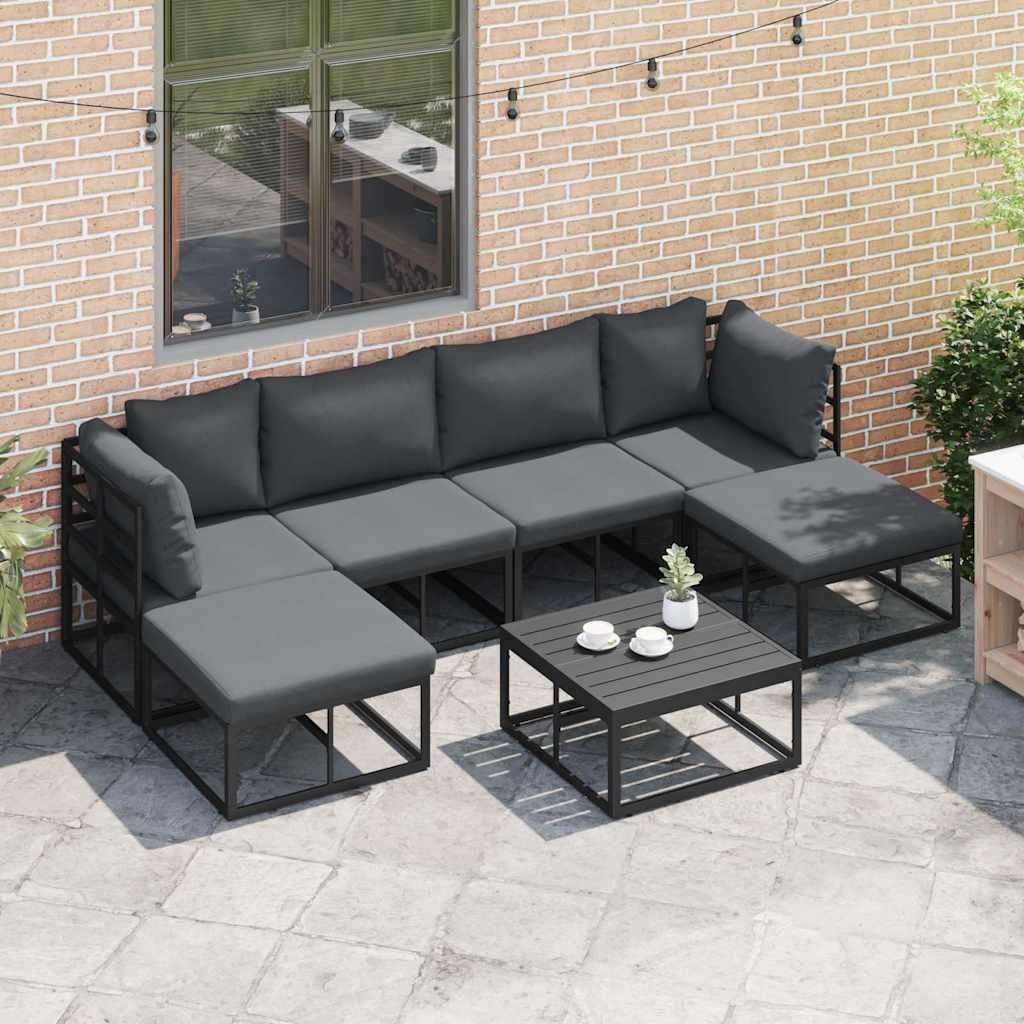 vidaXL Tuin Sofa Set met kussen 7 pcs Zwart Aluminium