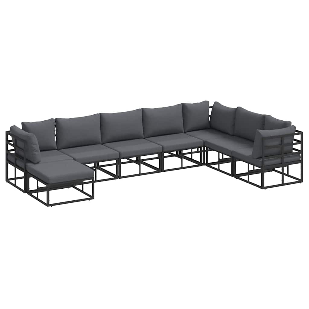 Puutarhasohva Setti tyynyllä 8 pcs Musta Alumiini