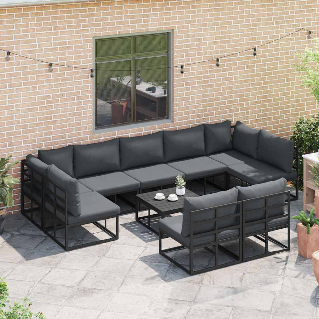 vidaXL Tuin Sofa Set met kussen 9 pcs Zwart Aluminium