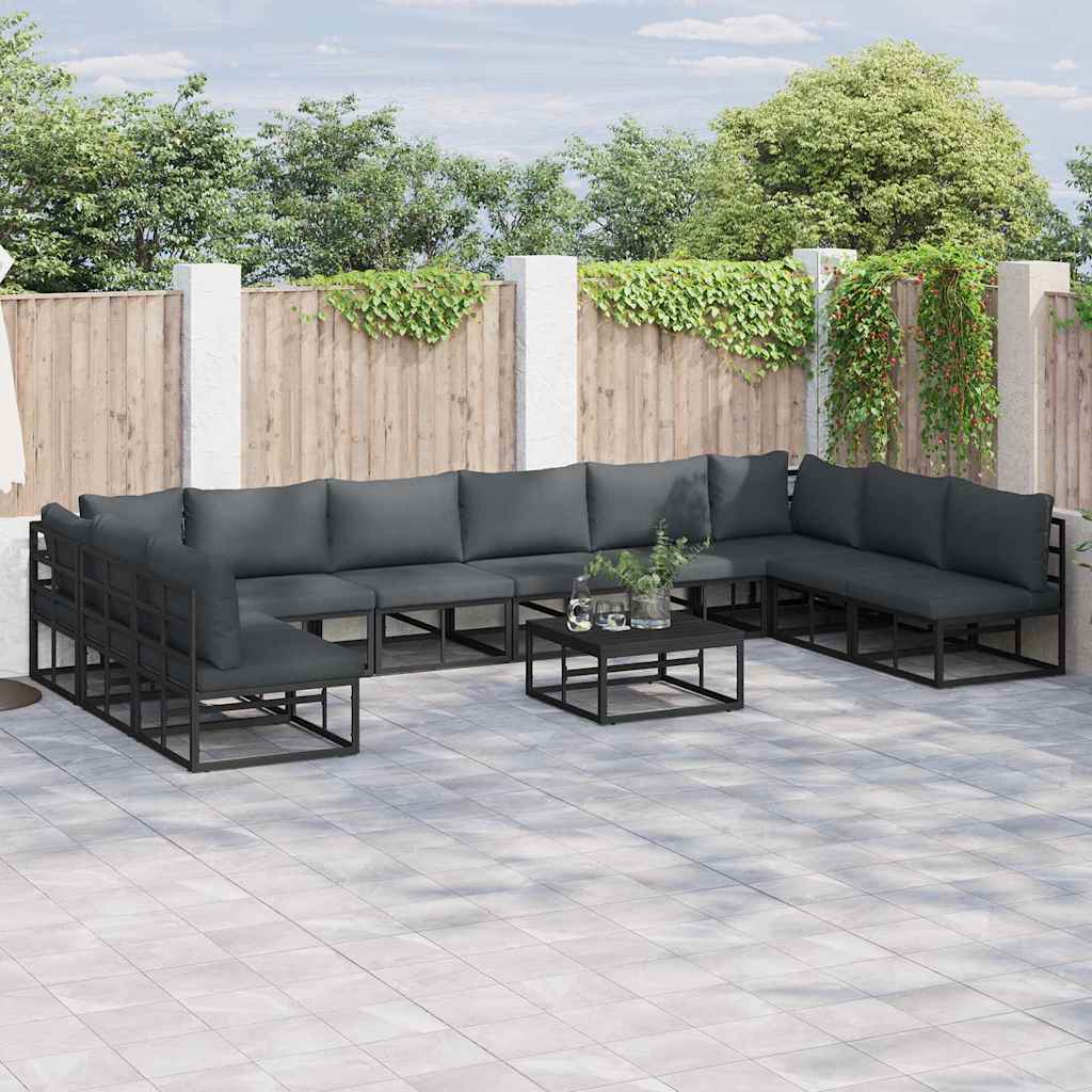 vidaXL Gartensofa-set mit Kissen 11 pcs Schwarz Aluminium