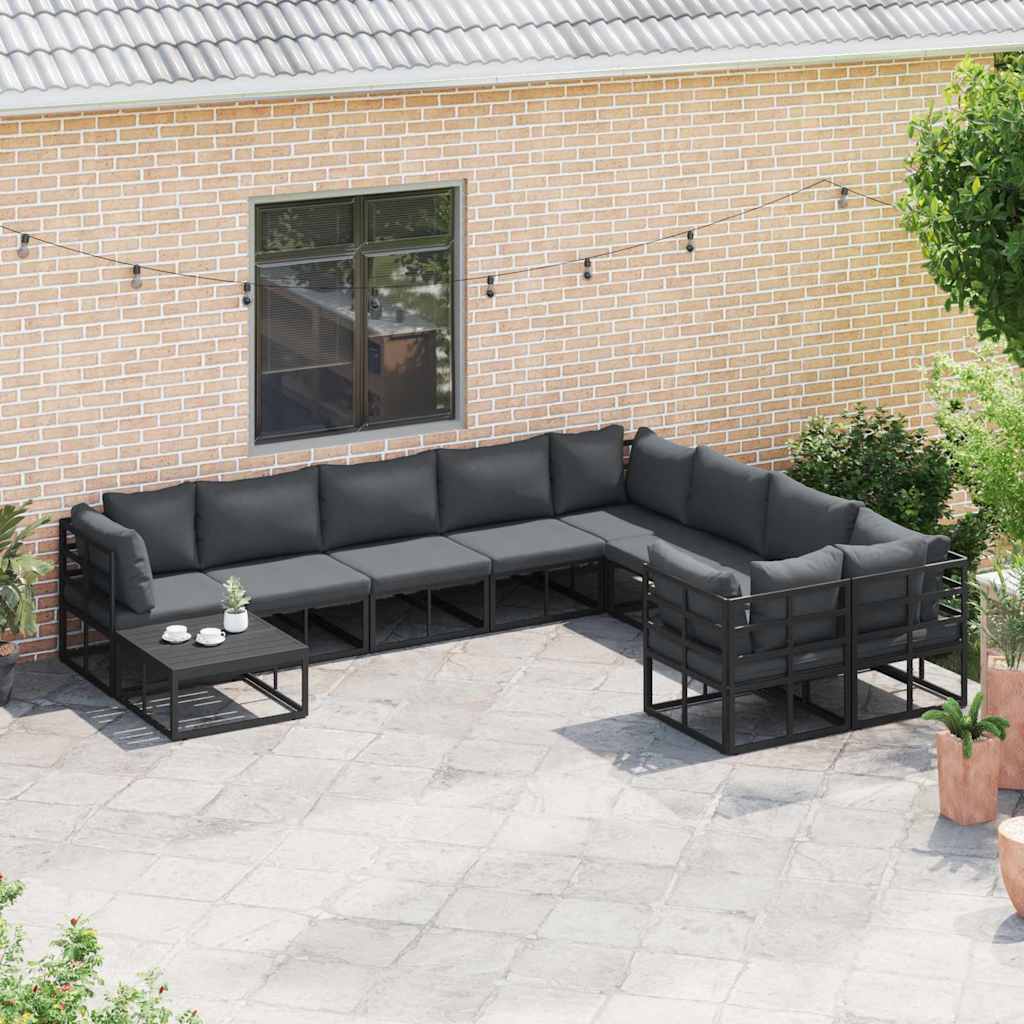 vidaXL Tuin Sofa Set met kussen 9 pcs Zwart Aluminium