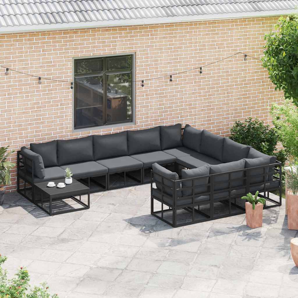 vidaXL Tuin Sofa Set met kussen 10 pcs Zwart Aluminium