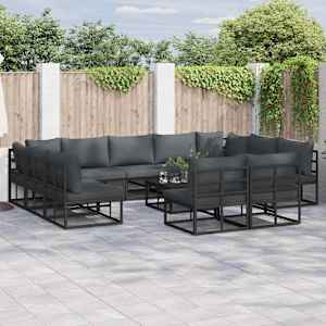 Vrtna sedežna garnitura z blazino 12 pcs Črna Aluminij