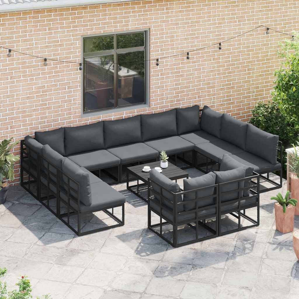 vidaXL Tuin Sofa Set met kussen 11 pcs Zwart Aluminium