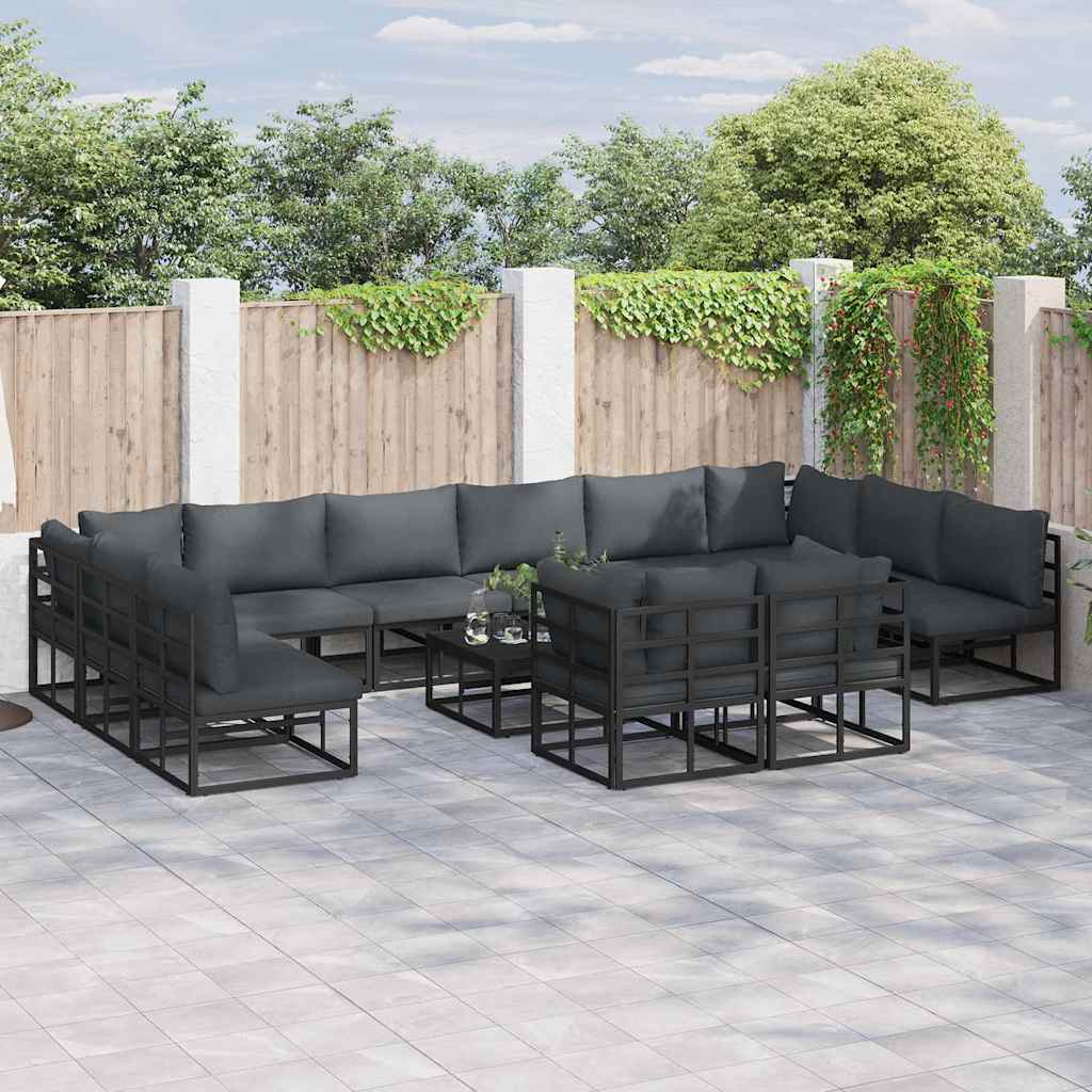 Thumbnail - vidaXL Gartensofa-set mit Kissen 12 pcs Schwarz Aluminium