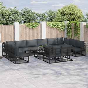 Vrtna sedežna garnitura z blazino 12 pcs Črna Aluminij