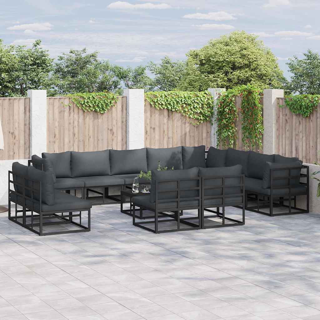 vidaXL Garten-Sofa-Set mit Kissen 12 pcs Schwarz Aluminium