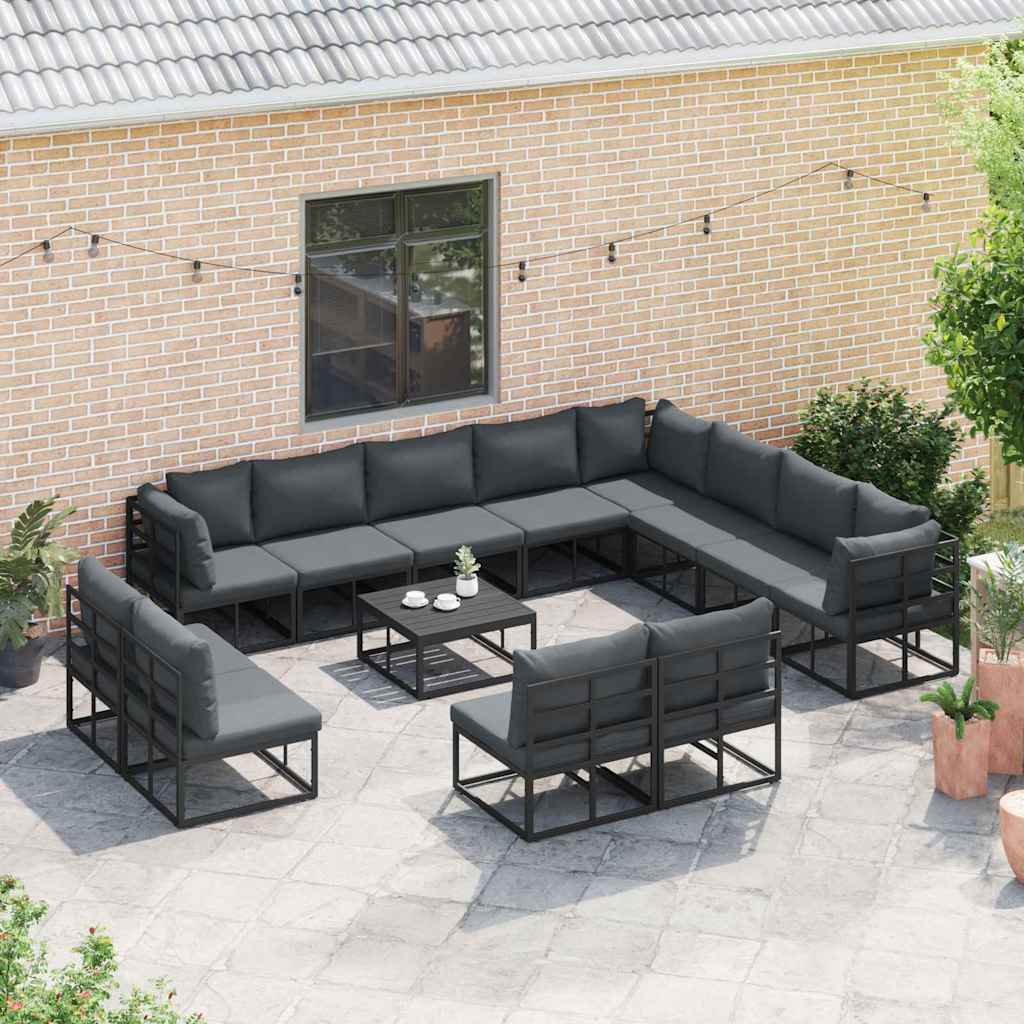 Thumbnail - vidaXL Garten-Sofa-Set mit Kissen 12 pcs Schwarz Aluminium