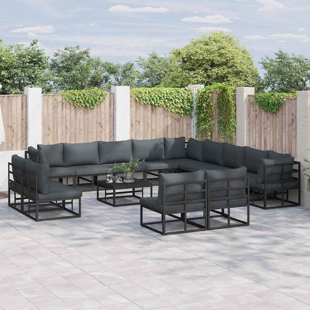 vidaXL Garten-Sofa-Set mit Kissen 14 pcs Schwarz Aluminium