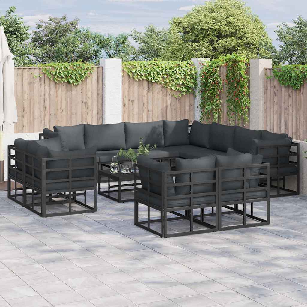 vidaXL Set de canapele pentru grădină cu pernă 11 pcs Negru Aluminiu