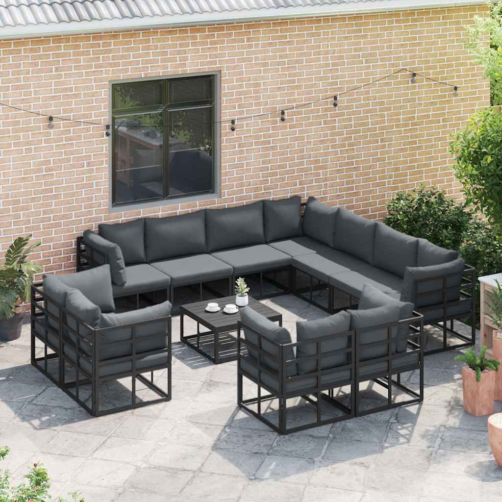 vidaXL Tuin Sofa Set met kussen 11 pcs Zwart Aluminium