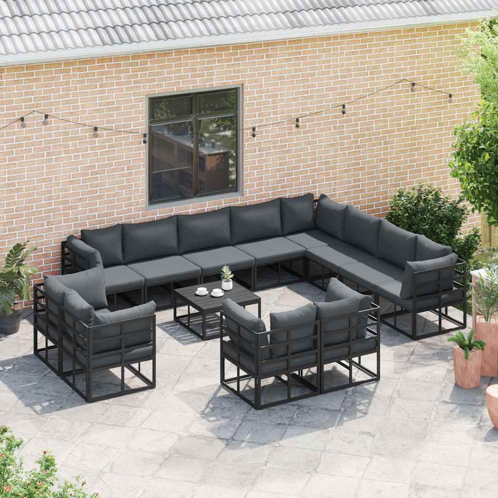 vidaXL Tuin Sofa Set met kussen 12 pcs Zwart Aluminium