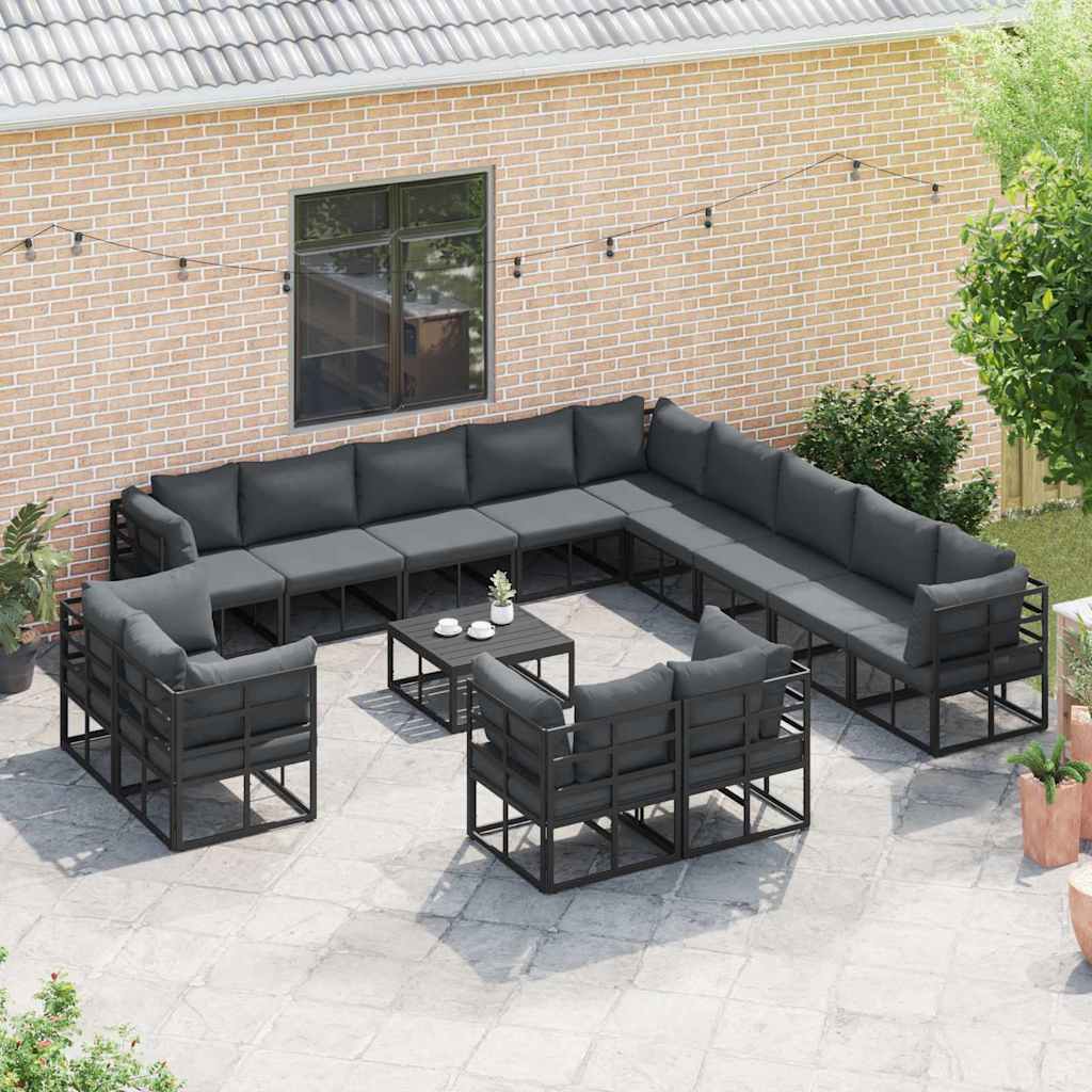 Thumbnail - vidaXL Gartensofa-set mit Kissen 13 pcs Schwarz Aluminium