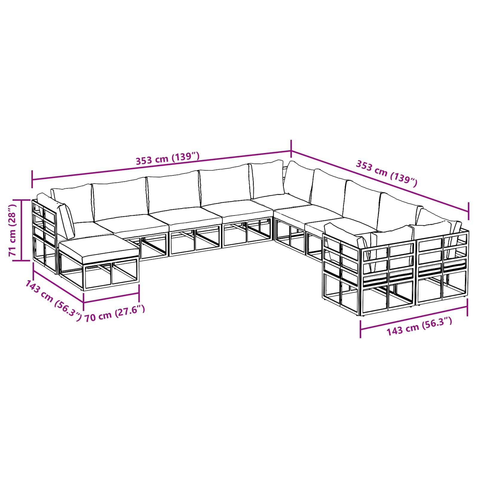 Garden Sofa Set size guide