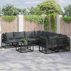 Vrtna sedežna garnitura z blazino 9 pcs Črna Jeklo