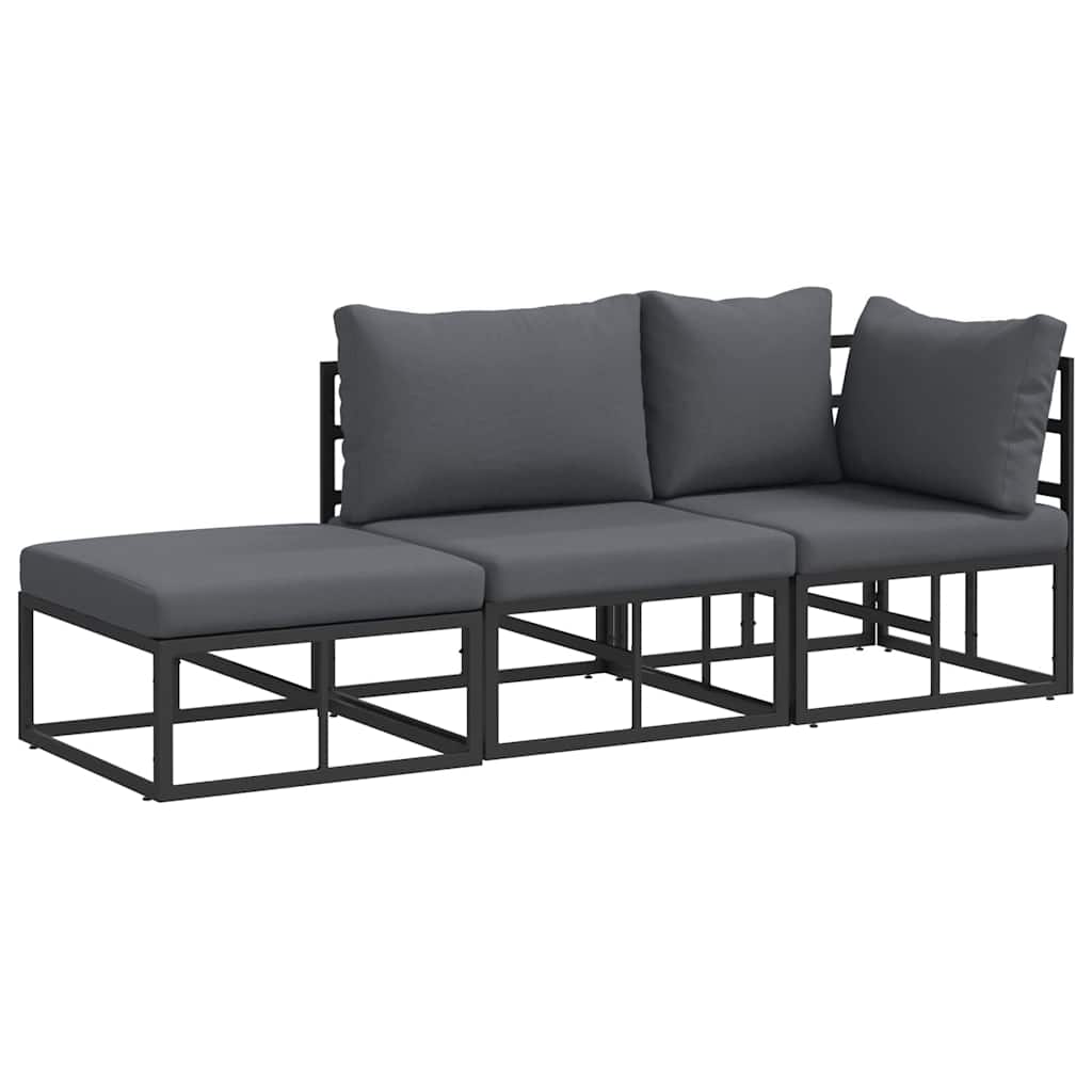 Puutarhasohva Setti 3 pcs Musta 211.5 x 71.5 x 71 cm Alumiini