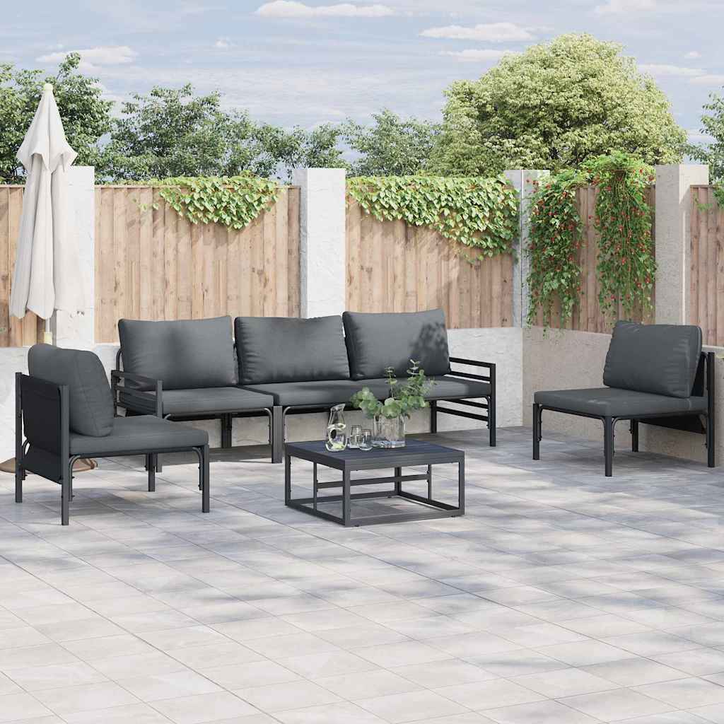 vidaXL Gartensofa-set mit Kissen 6 pcs Schwarz Stahl
