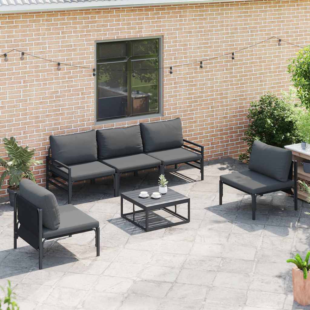 Thumbnail - vidaXL Gartensofa-set mit Kissen 6 pcs Schwarz Stahl
