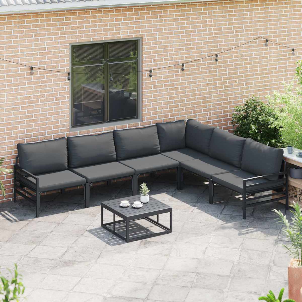 Havesofa Sæt 7 stk. Sort Stål - Billede 5