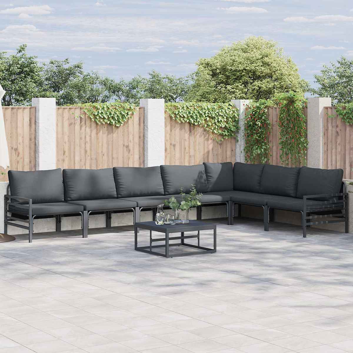 Havesofa Sæt 8 stk. Sort Stål