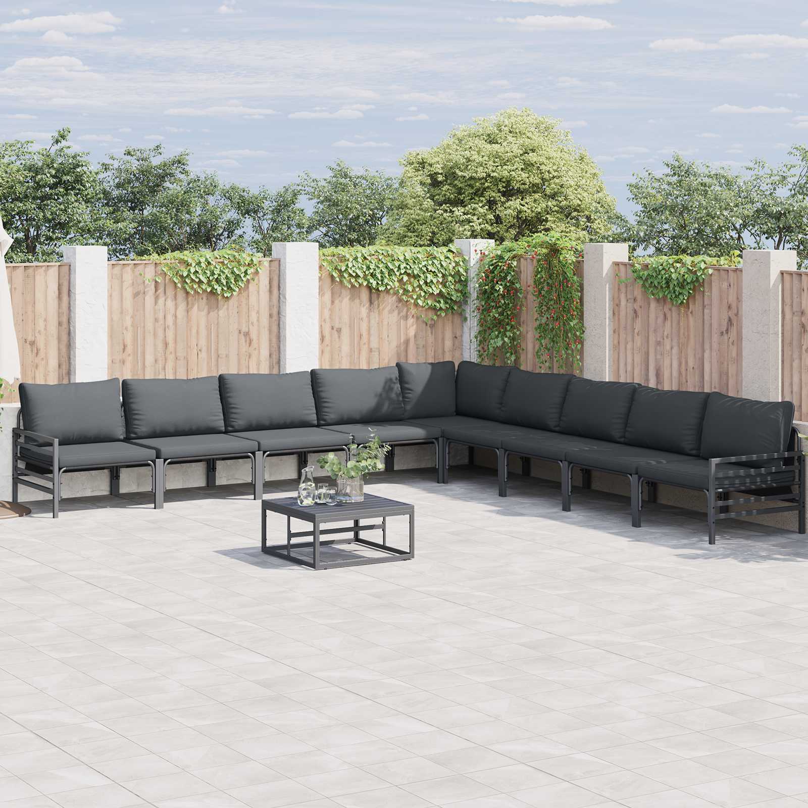 vidaXL Gartensofa-set mit Kissen 9 pcs Schwarz Stahl