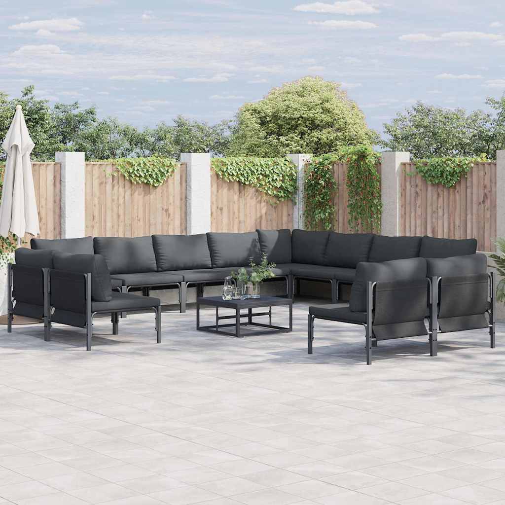 vidaXL Gartensofa-set mit Kissen 12 pcs Schwarz Stahl