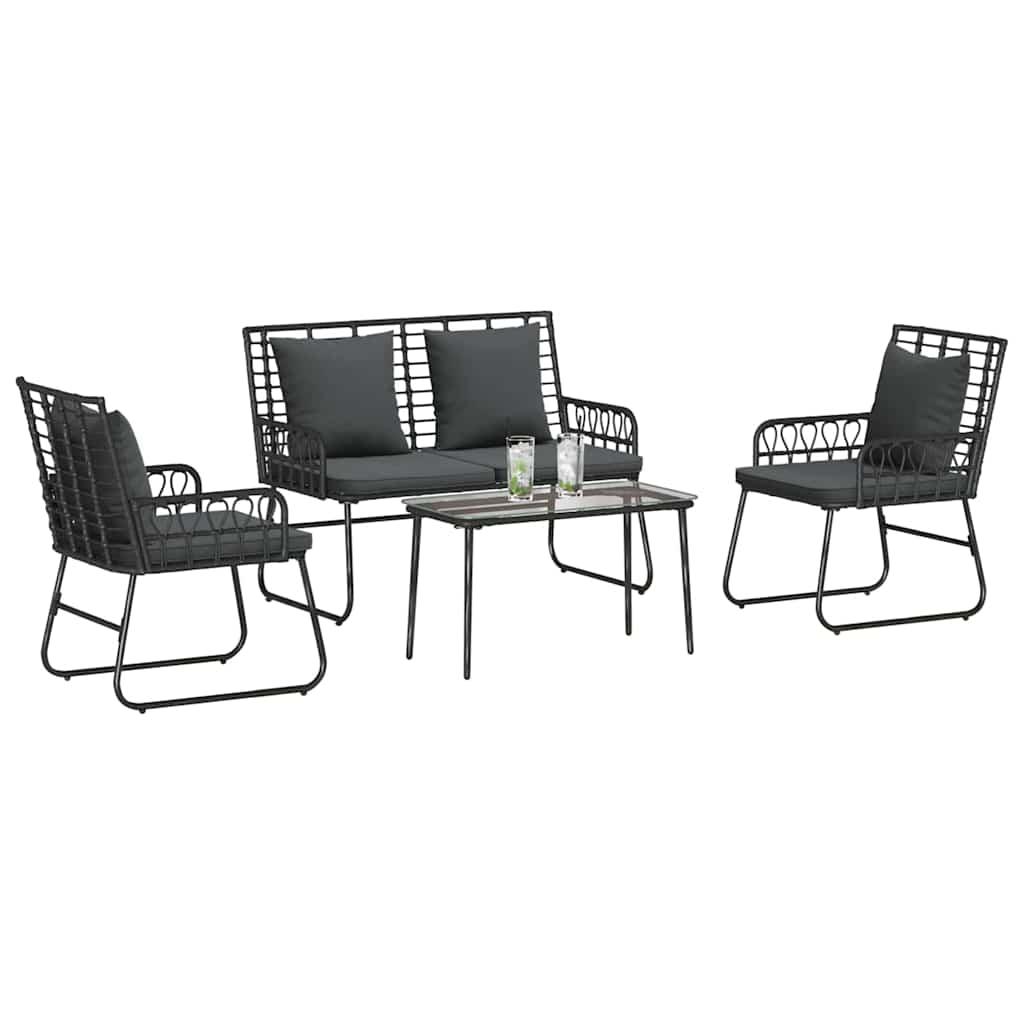 vidaXL Tuinmeubelset 4 pcs Zwart, Antraciet Poly rattan, staal, polyester