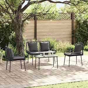 Set vrtn furniture z blazino 4 pcs Črna in krem poli ratan