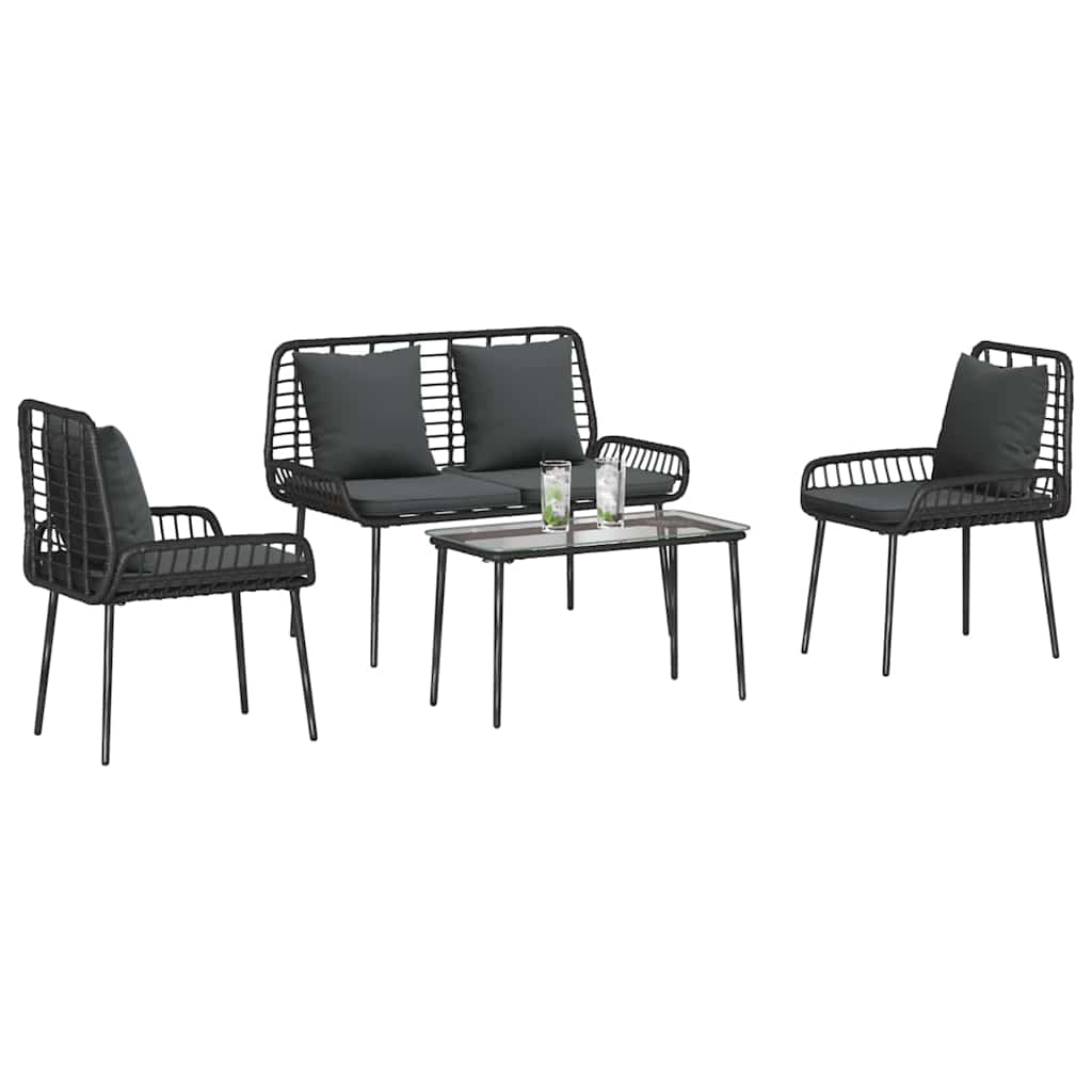 vidaXL Tuinmeubelset 4 pcs Bruin, Zwart, Crème Poly rattan, staal, polyester