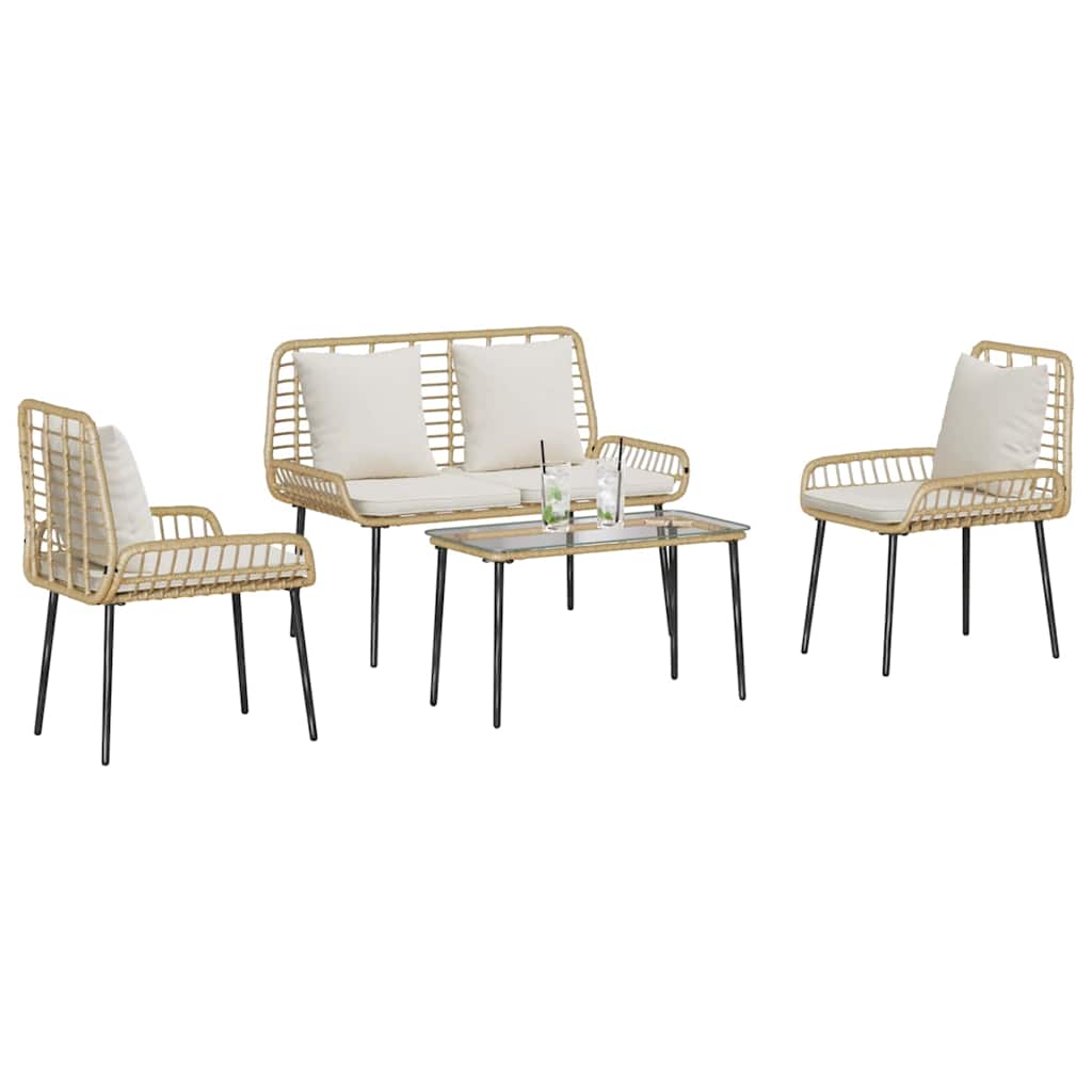 vidaXL Tuinmeubelset 4 pcs Bruin, Zwart, Crème Poly rattan, staal, polyester