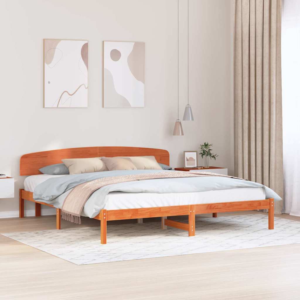 Voodiraam Peatoega Vahatatud Pruun 200x200 cm Tahke Männi Puit