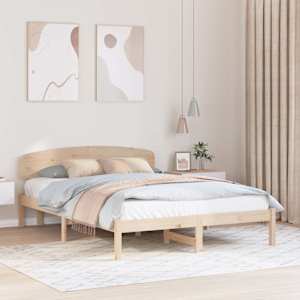 Rám postele s čelo Přírodní 160 x 200 cm Masivní borové dřevo - obrázek 1