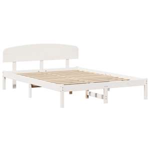 Rám postele s čelo Bílá 160 x 200 cm Masivní borové dřevo - obrázek 4