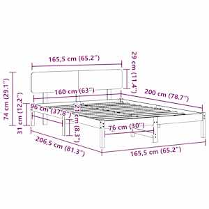 Rám postele s čelo Bílá 160 x 200 cm Masivní borové dřevo - obrázek 10